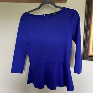 Green envelope, three-quarter sleeve, cobalt blue peplum top